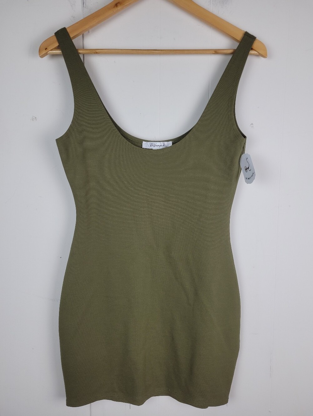 ReVamped Large Olive Green Sleeveless Bodycon Mini Dress